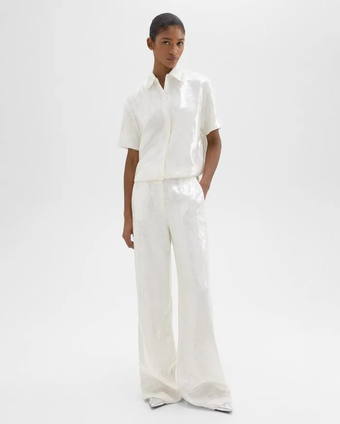 Theory Cropped ShortSleeve Shirt In Recycled Sequins White Women Tops Theory Cropped ShortSleeve Shirt In Recycled Sequins White Women Tops