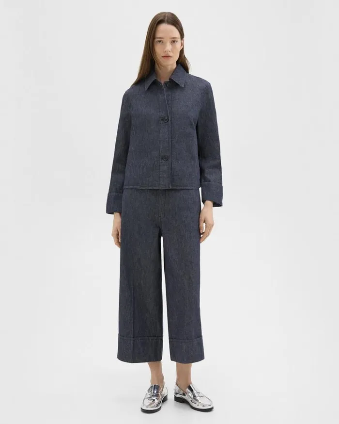 Theory Cuffed Capri Jean In Crisp Denim Indigo Women Pants