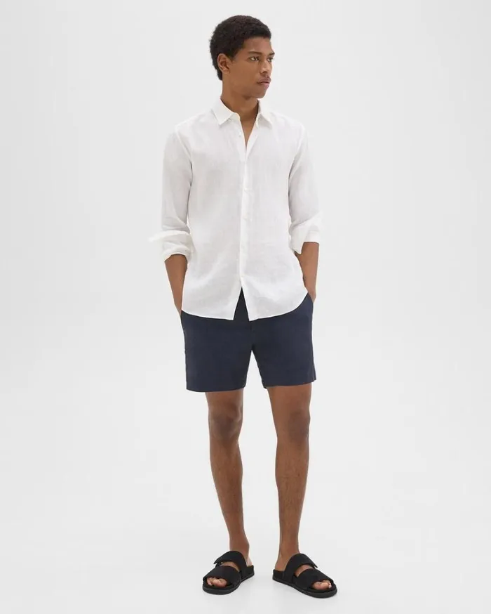 Theory Curtis 7034 Drawstring Short In Good Linen Space Men Shorts