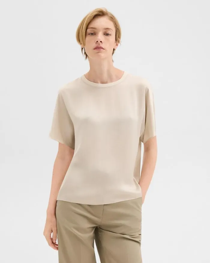 Theory Dolman Sleeve Tee In Recycled Satin Light Clay Women Tops
