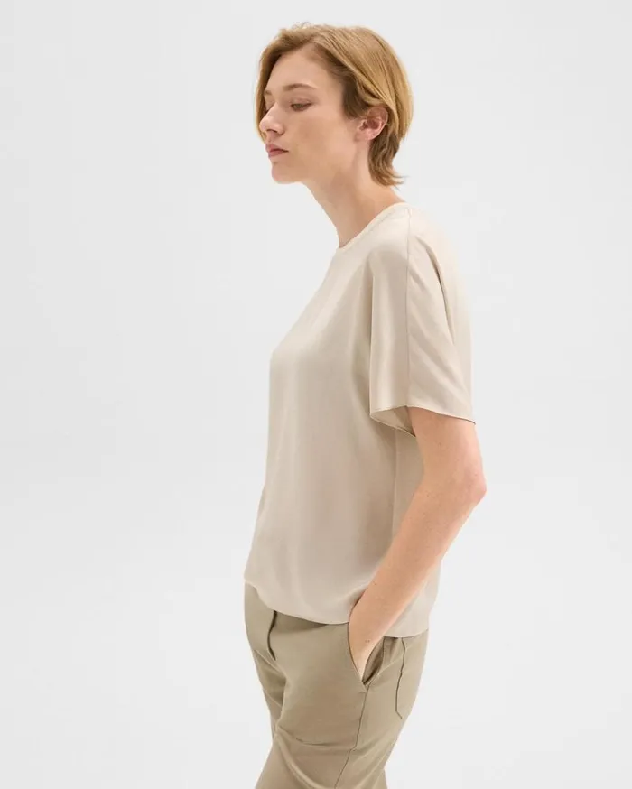 Theory Dolman Sleeve Tee In Recycled Satin Light Clay Women Tops