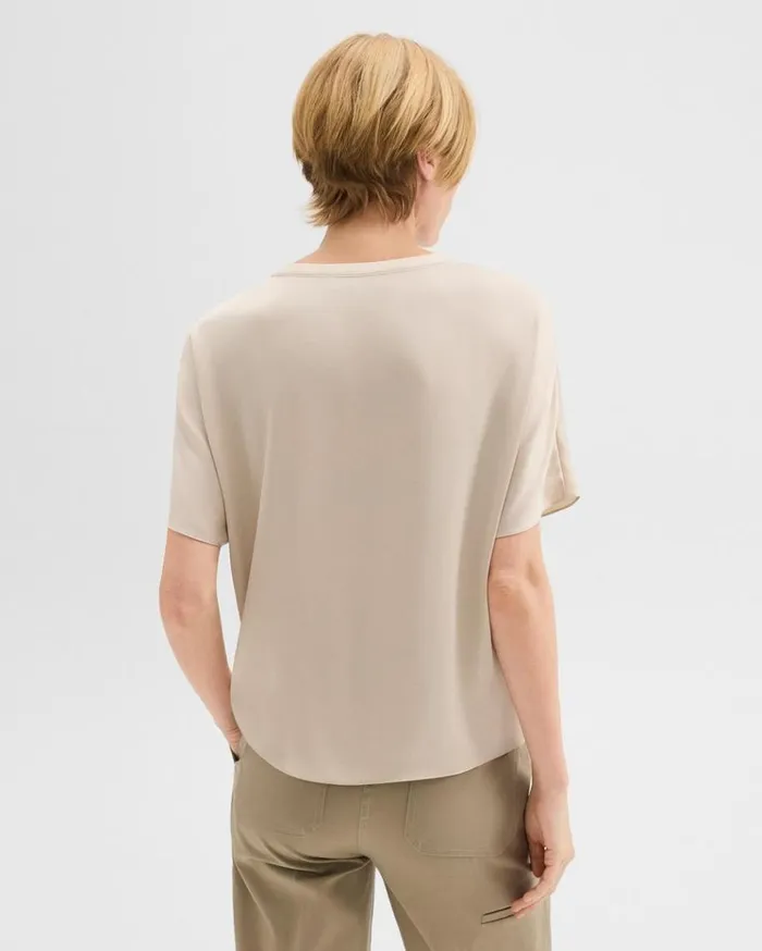 Theory Dolman Sleeve Tee In Recycled Satin Light Clay Women Tops