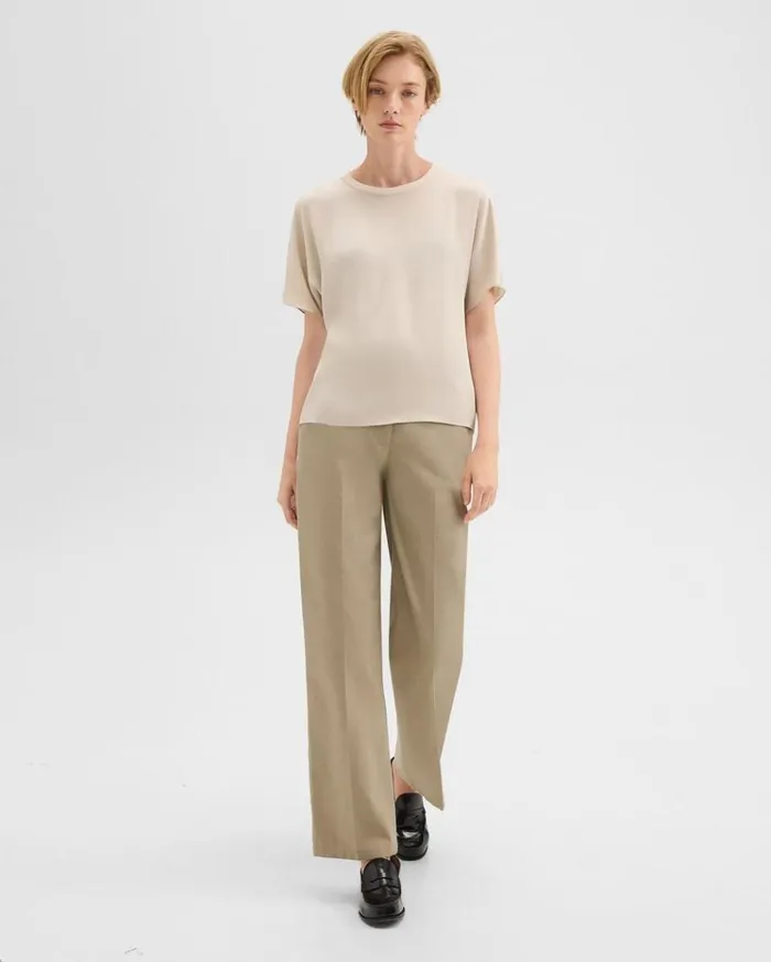 Theory Dolman Sleeve Tee In Recycled Satin Light Clay Women Tops