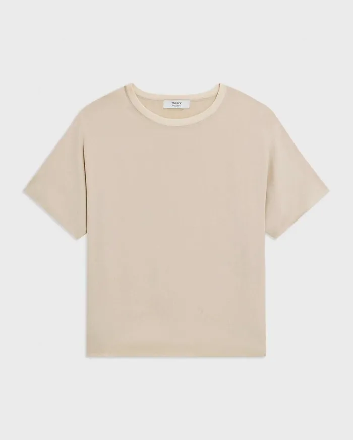 Theory Dolman Sleeve Tee In Recycled Satin Light Clay Women Tops