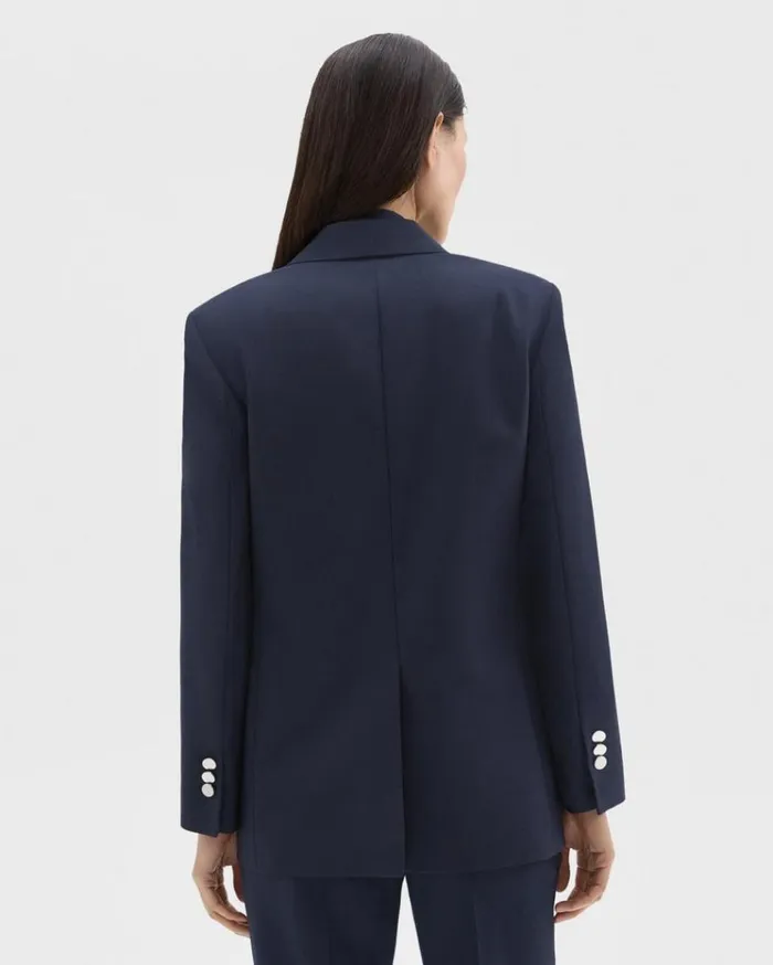 Theory DoubleBreasted Boxy Blazer In Oxford Wool Nocturne Navy Women Suits Theory DoubleBreasted Boxy Blazer In Oxford Wool Nocturne Navy Women Suits