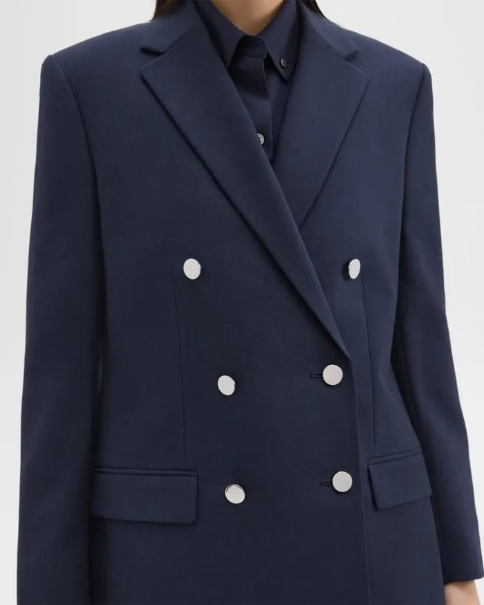 Theory DoubleBreasted Boxy Blazer In Oxford Wool Nocturne Navy Women Suits Theory DoubleBreasted Boxy Blazer In Oxford Wool Nocturne Navy Women Suits
