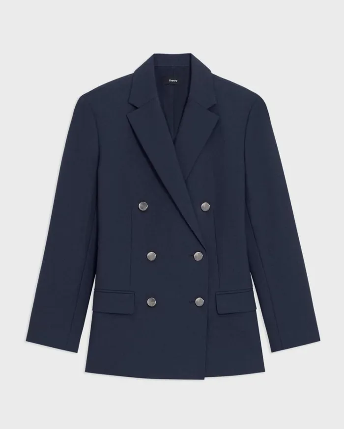 Theory DoubleBreasted Boxy Blazer In Oxford Wool Nocturne Navy Women Suits Theory DoubleBreasted Boxy Blazer In Oxford Wool Nocturne Navy Women Suits