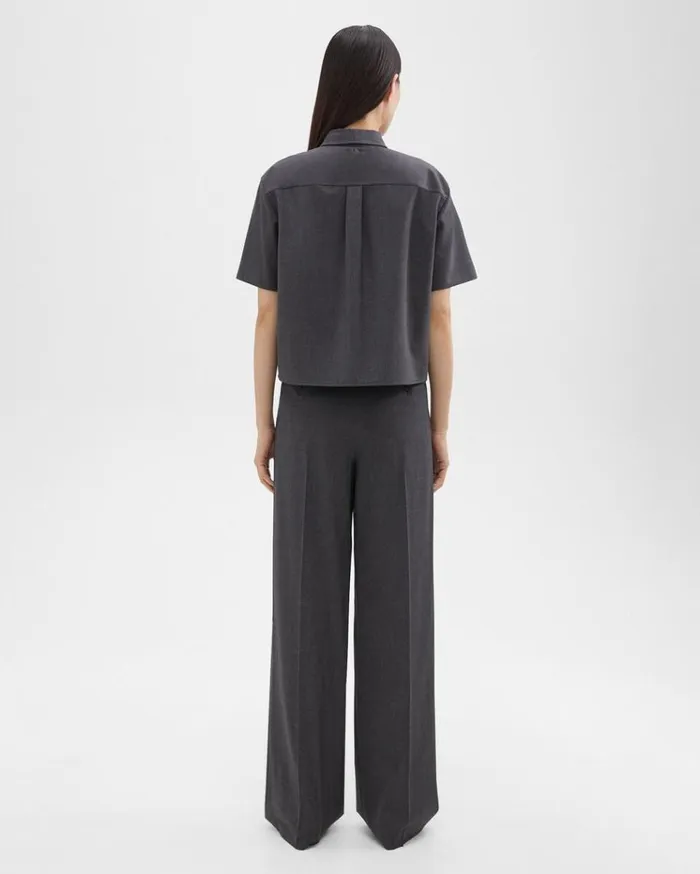 Theory Double Pleat Pant In Good Wool Charcoal Melange Women Pants