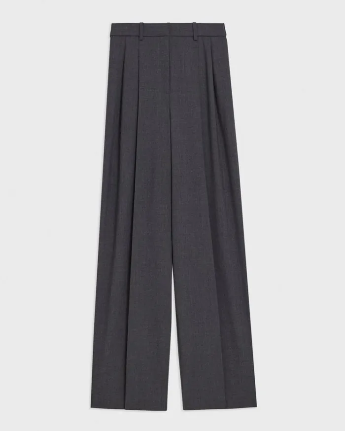 Theory Double Pleat Pant In Good Wool Charcoal Melange Women Pants