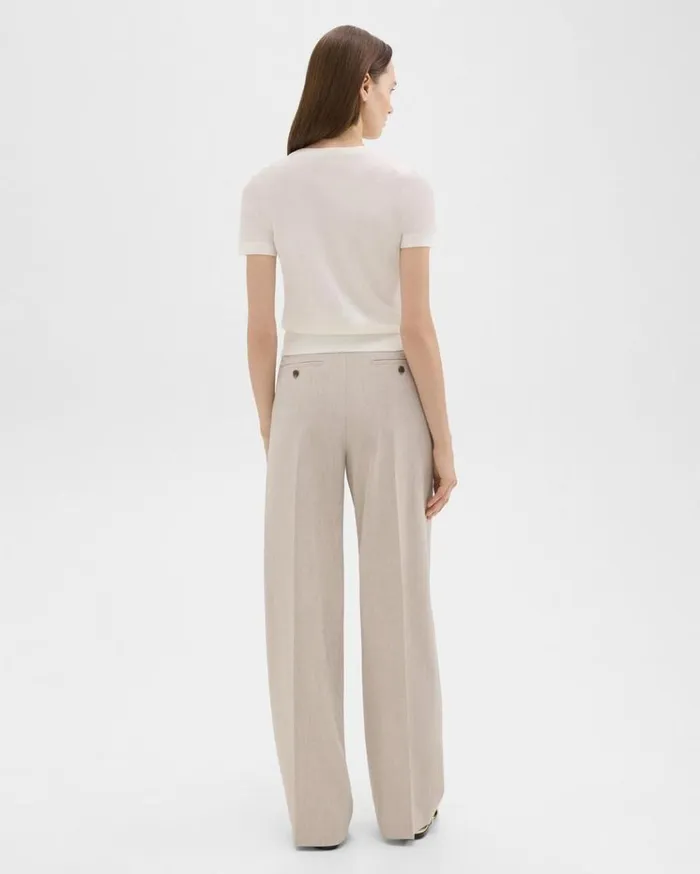 Theory Double Pleat Pant In Good Wool Sand Melange Women Pants