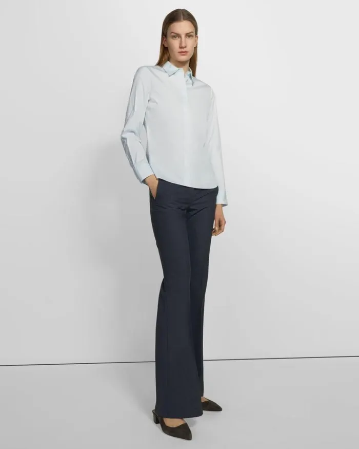 Theory Fitted Shirt In Good Cotton Light Blue Women Tops