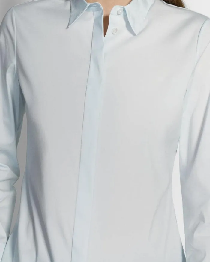 Theory Fitted Shirt In Good Cotton Light Blue Women Tops