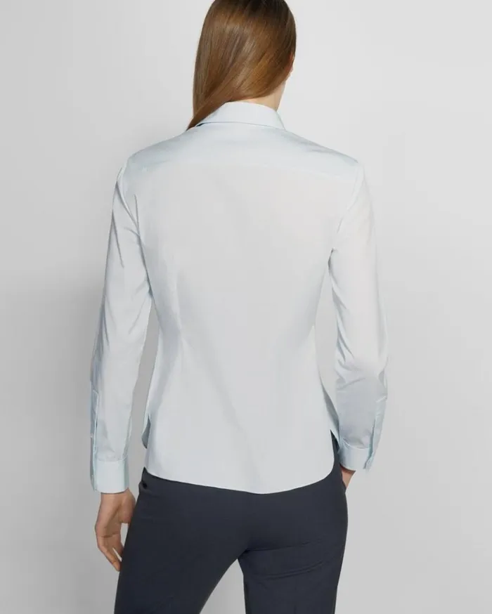 Theory Fitted Shirt In Good Cotton Light Blue Women Tops