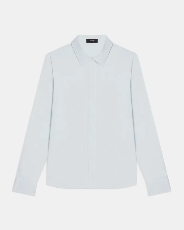 Theory Fitted Shirt In Good Cotton Light Blue Women Tops