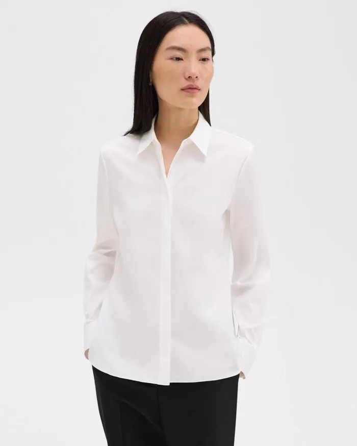 Theory Fitted Shirt In Good Cotton White Women Tops