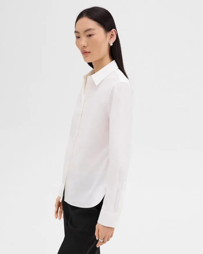 Theory Fitted Shirt In Good Cotton White Women Tops