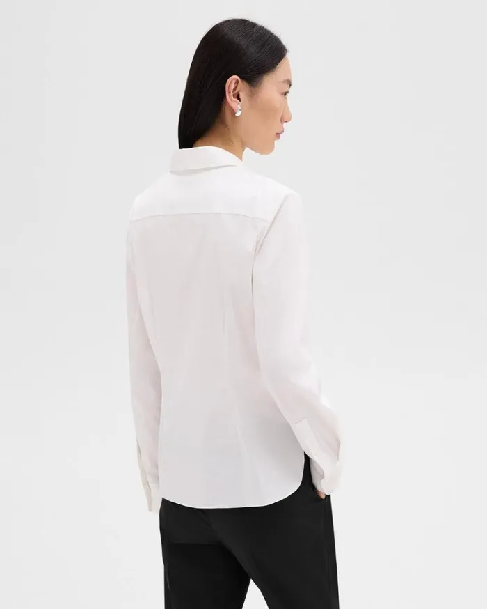 Theory Fitted Shirt In Good Cotton White Women Tops