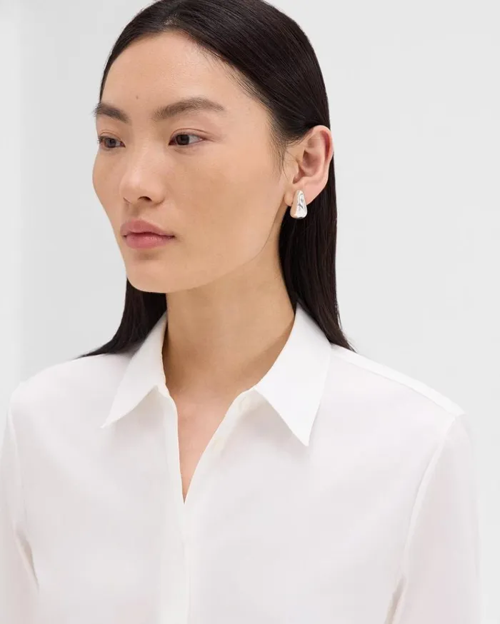Theory Fitted Shirt In Good Cotton White Women Tops