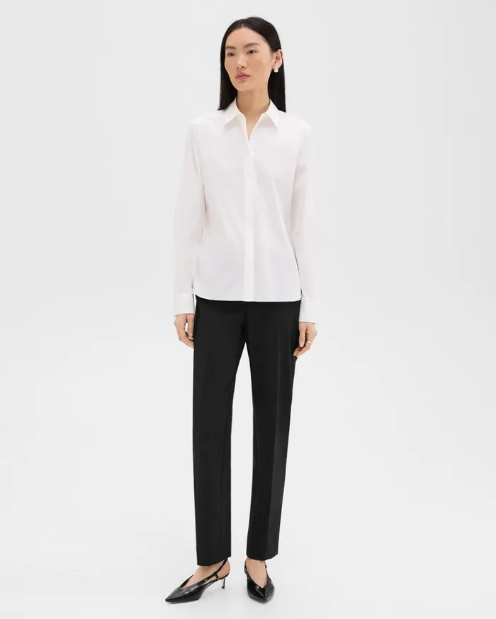 Theory Fitted Shirt In Good Cotton White Women Tops