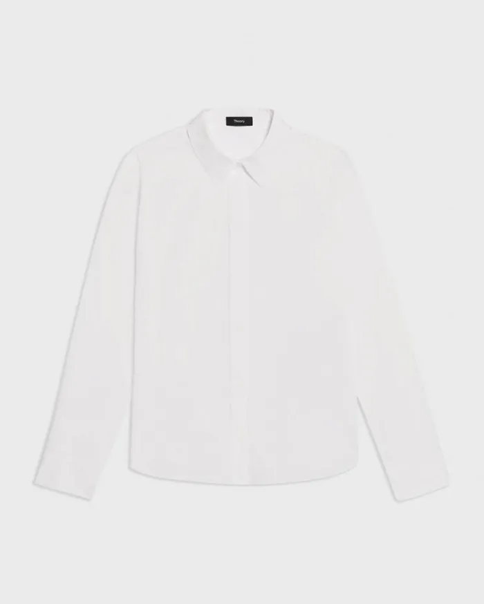 Theory Fitted Shirt In Good Cotton White Women Tops