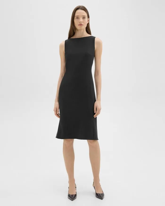 Theory Flared Dress In Crepe Black Women Dresses