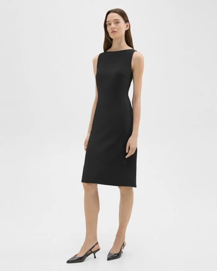 Theory Flared Dress In Crepe Black Women Dresses