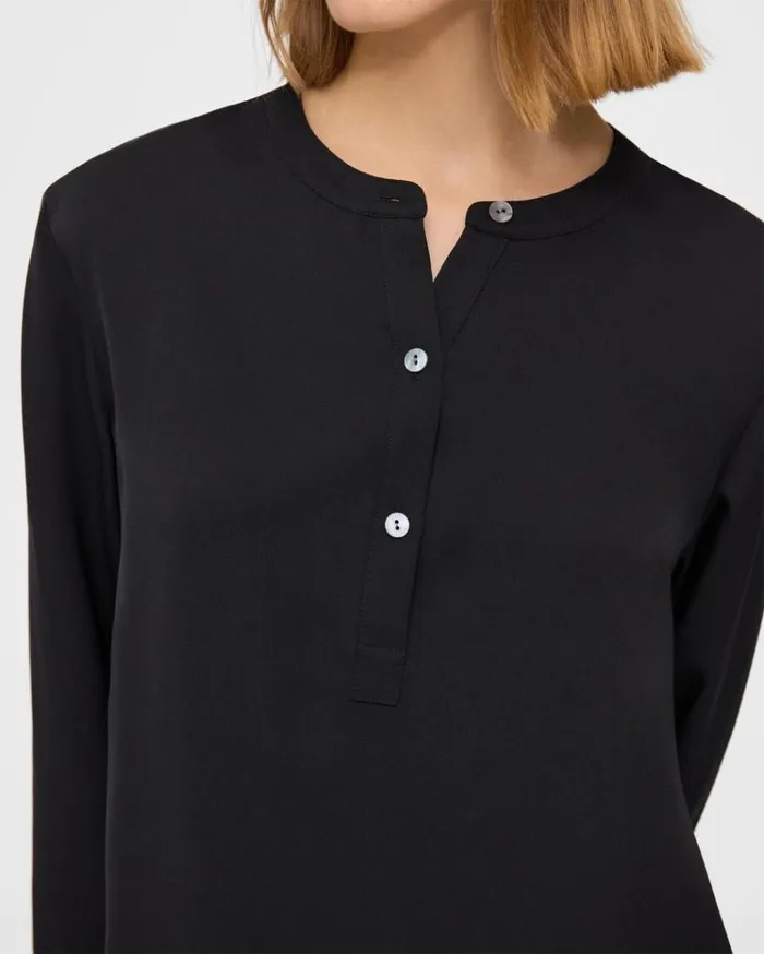 Theory Henley Blouse In Silk Georgette Black Women Tops