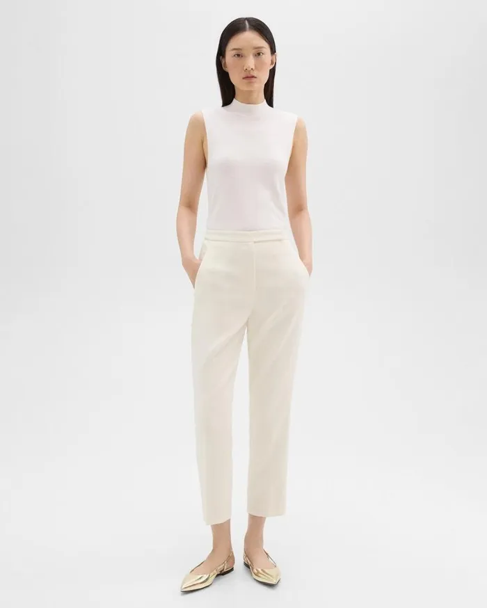 Theory HighWaist Slim Crop Pant In Admiral Crepe Rice Women Pants