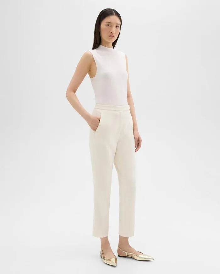 Theory HighWaist Slim Crop Pant In Admiral Crepe Rice Women Pants