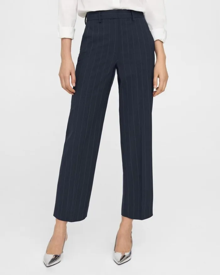 Theory HighWaist StraightLeg Pant In Striped Stretch Wool Deep Navy Women Pants Theory HighWaist StraightLeg Pant In Striped Stretch Wool Deep Navy Women Pants
