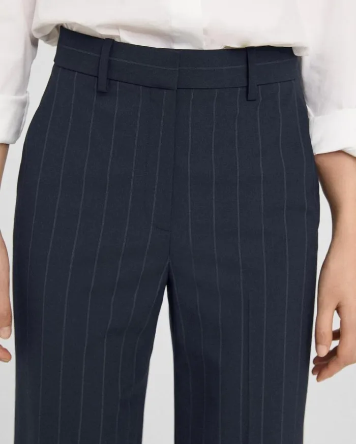 Theory HighWaist StraightLeg Pant In Striped Stretch Wool Deep Navy Women Pants Theory HighWaist StraightLeg Pant In Striped Stretch Wool Deep Navy Women Pants