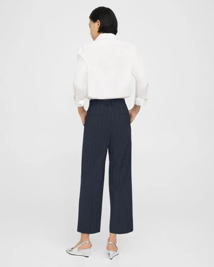 Theory HighWaist StraightLeg Pant In Striped Stretch Wool Deep Navy Women Pants Theory HighWaist StraightLeg Pant In Striped Stretch Wool Deep Navy Women Pants