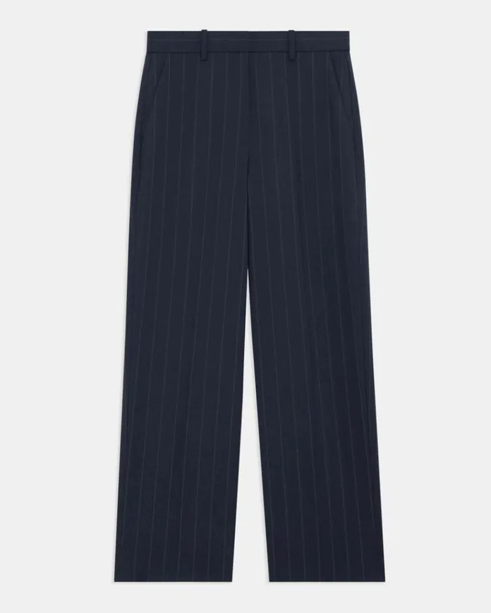 Theory HighWaist StraightLeg Pant In Striped Stretch Wool Deep Navy Women Pants Theory HighWaist StraightLeg Pant In Striped Stretch Wool Deep Navy Women Pants