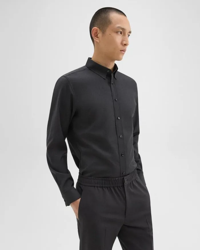 Theory Hugh Shirt In Virgin Wool Dark Charcoal Men Shirts Theory Hugh Shirt In Virgin Wool Dark Charcoal Men Shirts