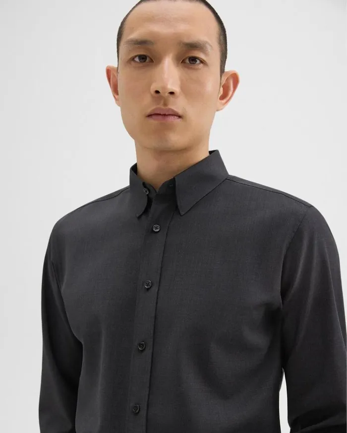 Theory Hugh Shirt In Virgin Wool Dark Charcoal Men Shirts Theory Hugh Shirt In Virgin Wool Dark Charcoal Men Shirts