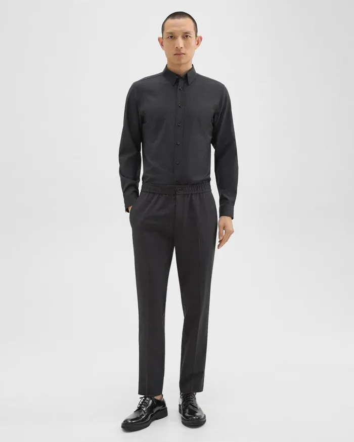 Theory Hugh Shirt In Virgin Wool Dark Charcoal Men Shirts Theory Hugh Shirt In Virgin Wool Dark Charcoal Men Shirts