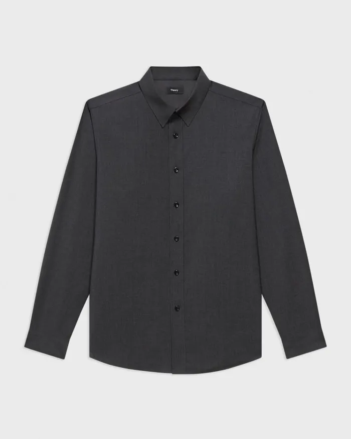 Theory Hugh Shirt In Virgin Wool Dark Charcoal Men Shirts Theory Hugh Shirt In Virgin Wool Dark Charcoal Men Shirts