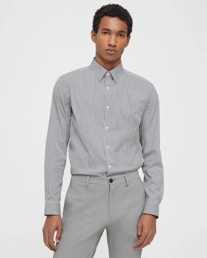 Theory Irving Shirt In Cotton Blend Whitepestle Men Shirts
