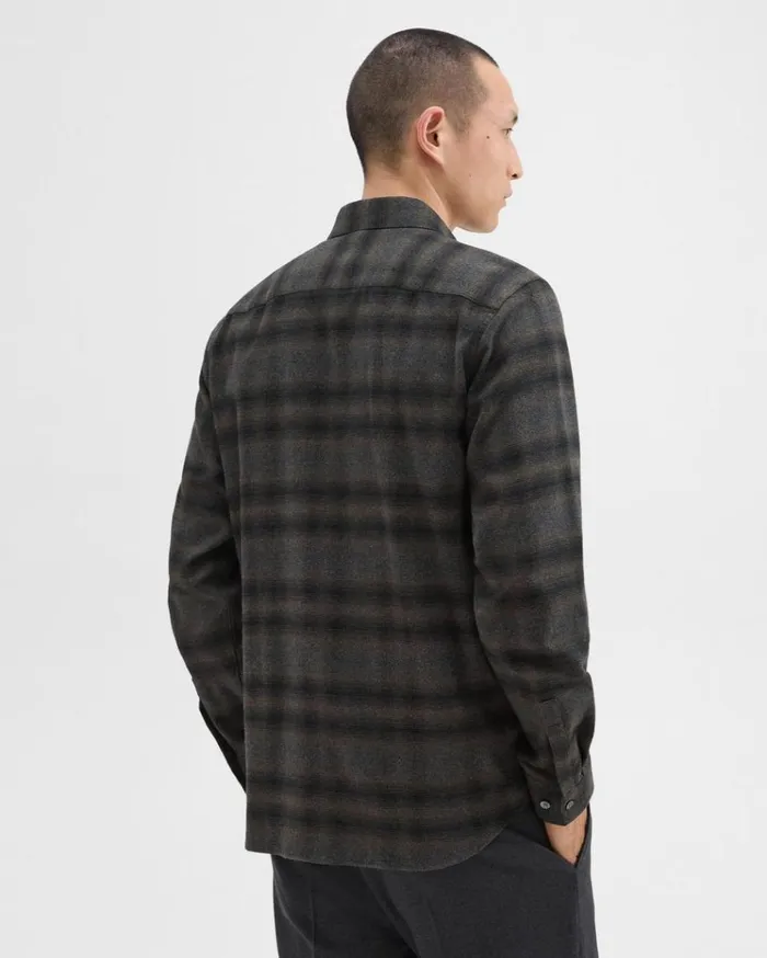 Theory Irving Shirt In Plaid Cotton Flannel Hunter Green Melange Men Shirts Theory Irving Shirt In Plaid Cotton Flannel Hunter Green Melange Men Shirts