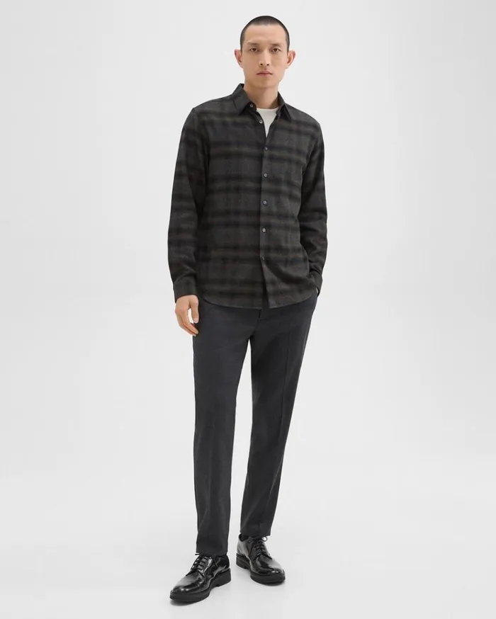 Theory Irving Shirt In Plaid Cotton Flannel Hunter Green Melange Men Shirts Theory Irving Shirt In Plaid Cotton Flannel Hunter Green Melange Men Shirts