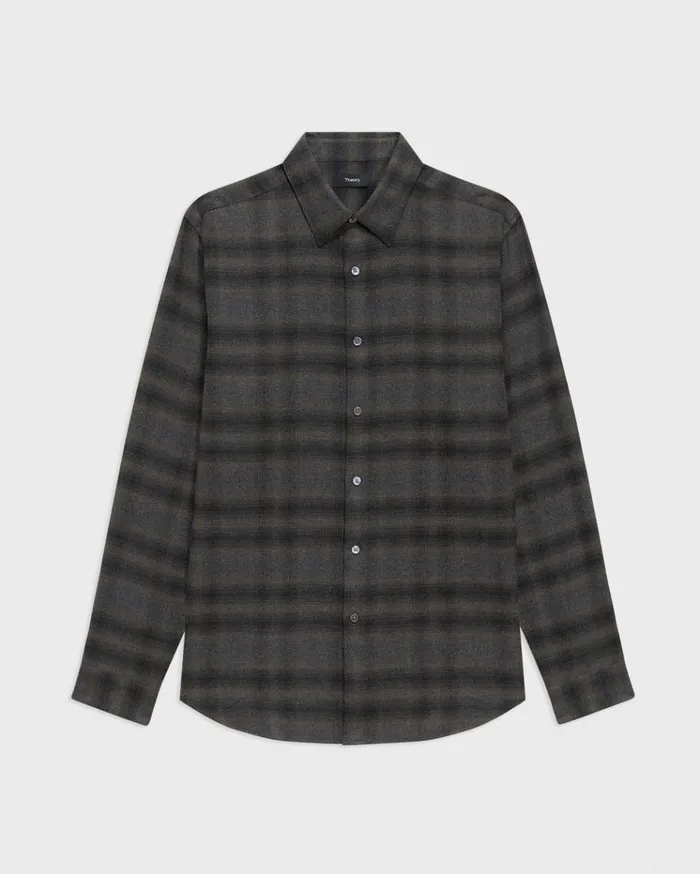 Theory Irving Shirt In Plaid Cotton Flannel Hunter Green Melange Men Shirts Theory Irving Shirt In Plaid Cotton Flannel Hunter Green Melange Men Shirts