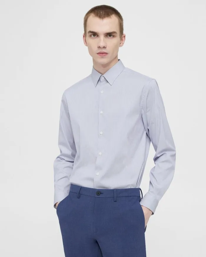 Theory Irving Shirt In Striped Cotton Blend Whiteolympic Men Shirts