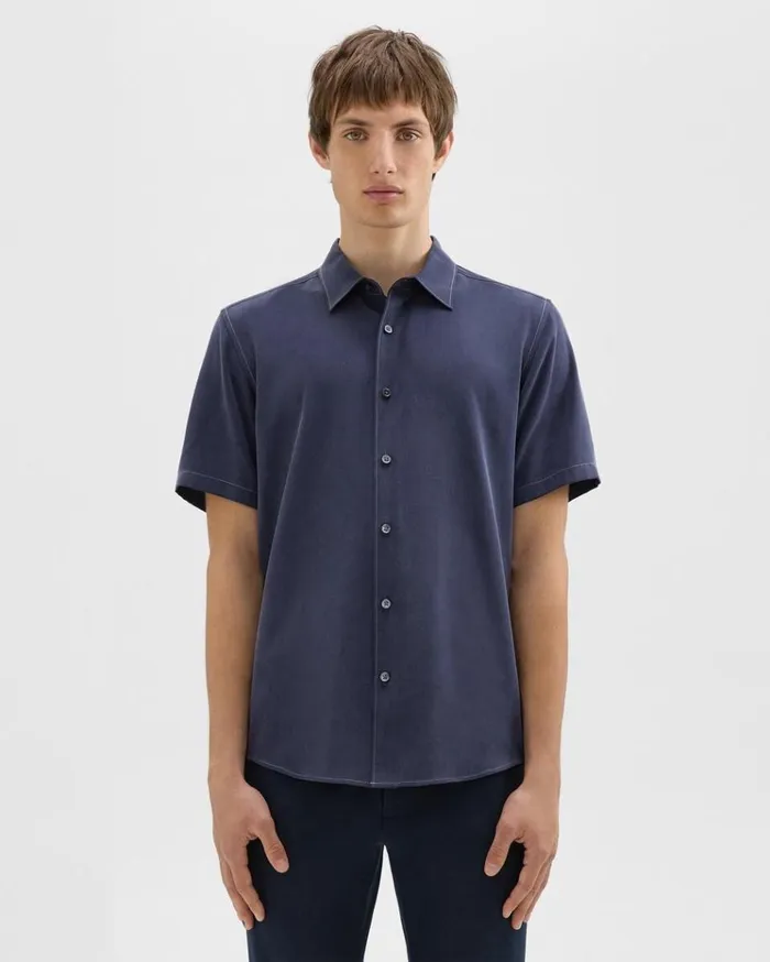 Theory Irving ShortSleeve Shirt In Fluid Twill Baltic Men Shirts