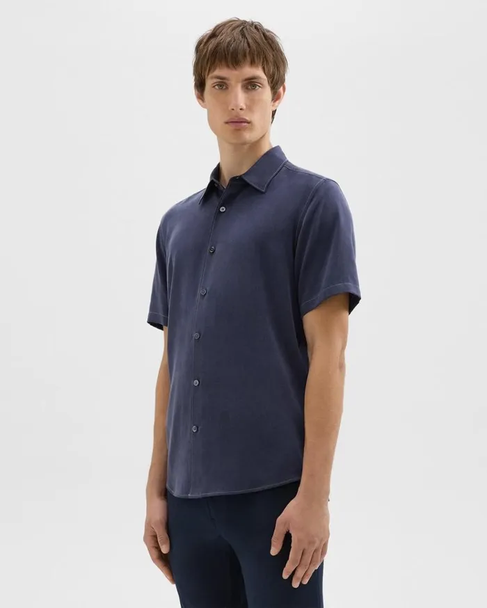 Theory Irving ShortSleeve Shirt In Fluid Twill Baltic Men Shirts Theory Irving ShortSleeve Shirt In Fluid Twill Baltic Men Shirts