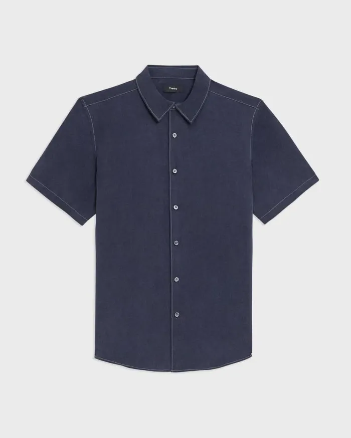 Theory Irving ShortSleeve Shirt In Fluid Twill Baltic Men Shirts Theory Irving ShortSleeve Shirt In Fluid Twill Baltic Men Shirts