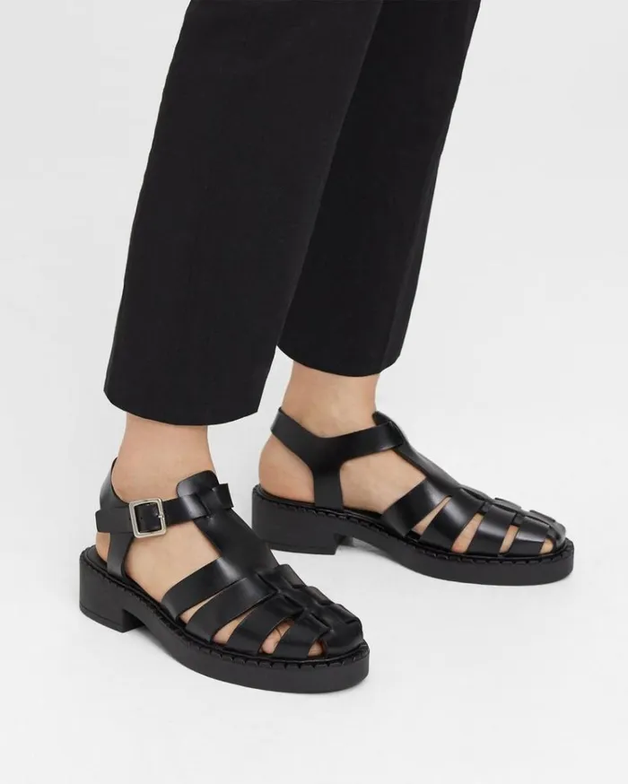 Theory Lug Sole Fisherman Sandal In Leather Black Women Shoes