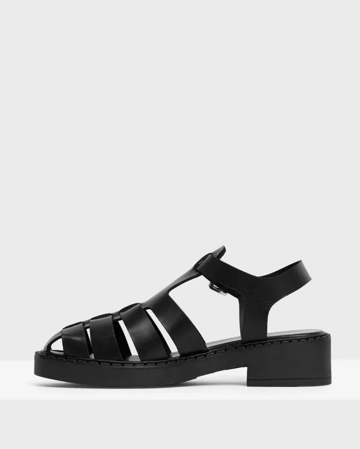 Theory Lug Sole Fisherman Sandal In Leather Black Women Shoes