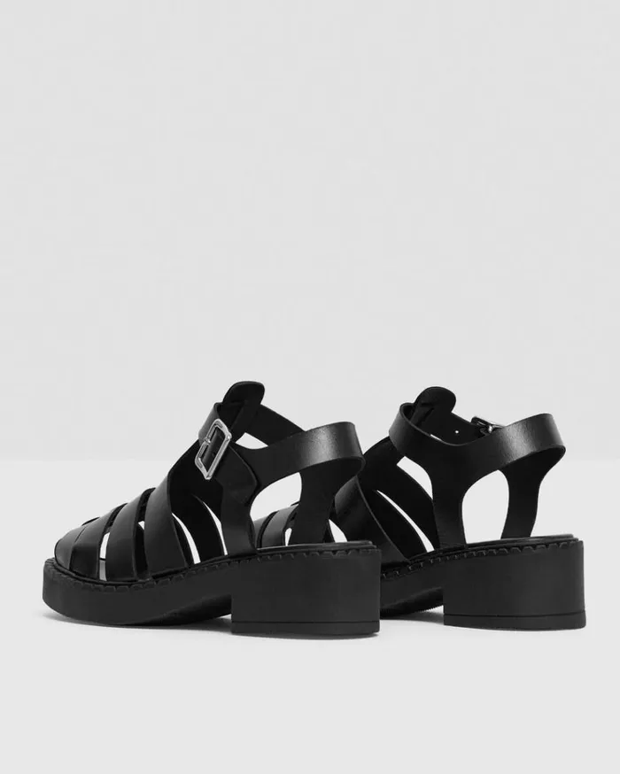 Theory Lug Sole Fisherman Sandal In Leather Black Women Shoes