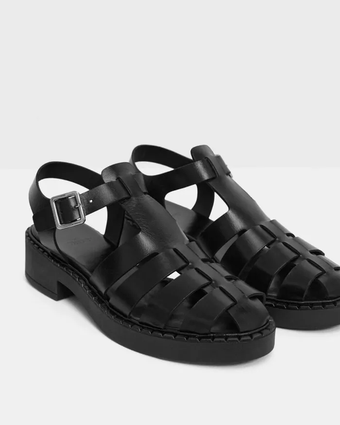 Theory Lug Sole Fisherman Sandal In Leather Black Women Shoes