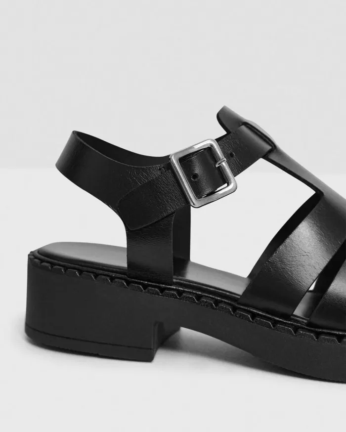 Theory Lug Sole Fisherman Sandal In Leather Black Women Shoes